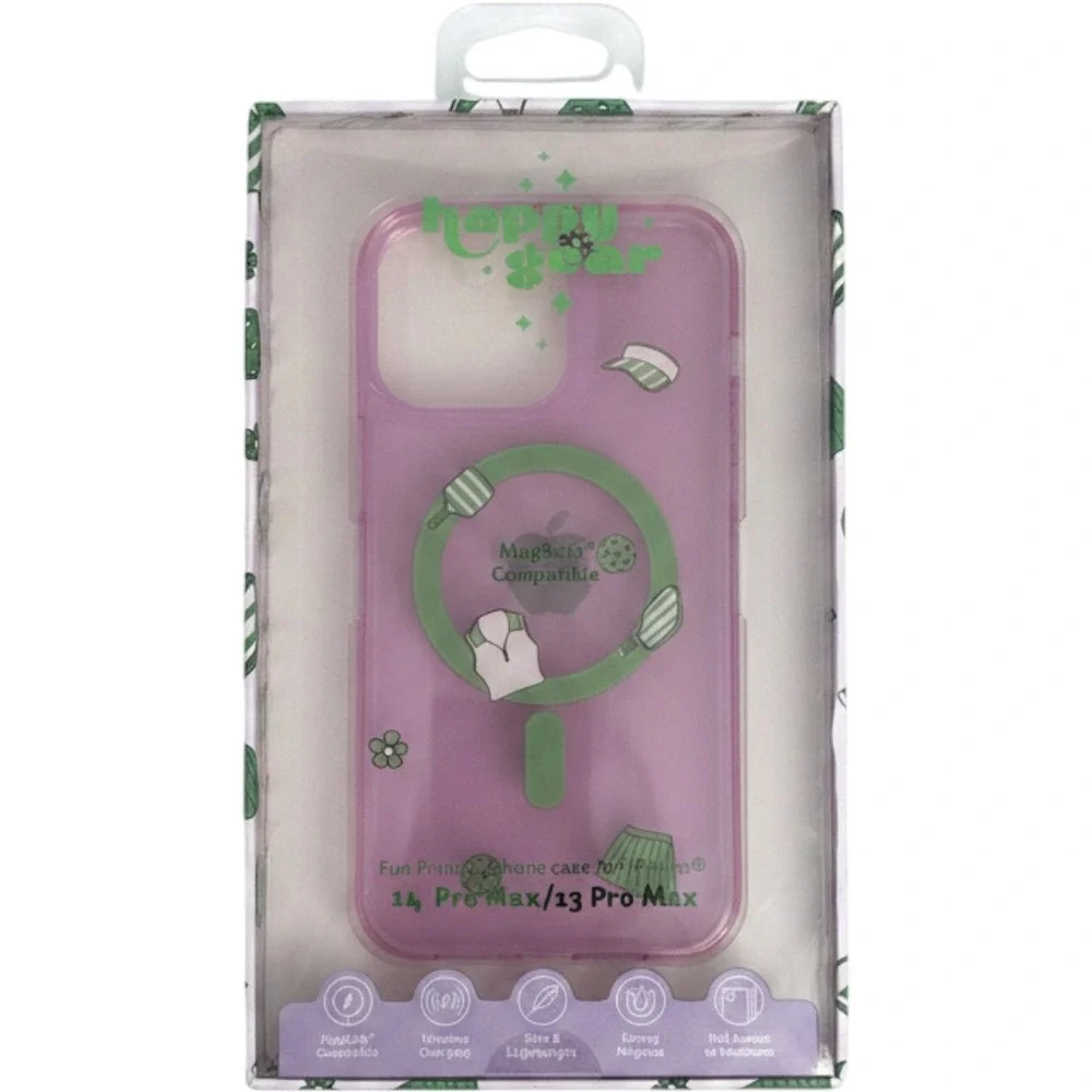 Happy Gear iPhone 14 Pro Max 13 Pro Max Case Pink Pickleball MagSafe‎ Compatible